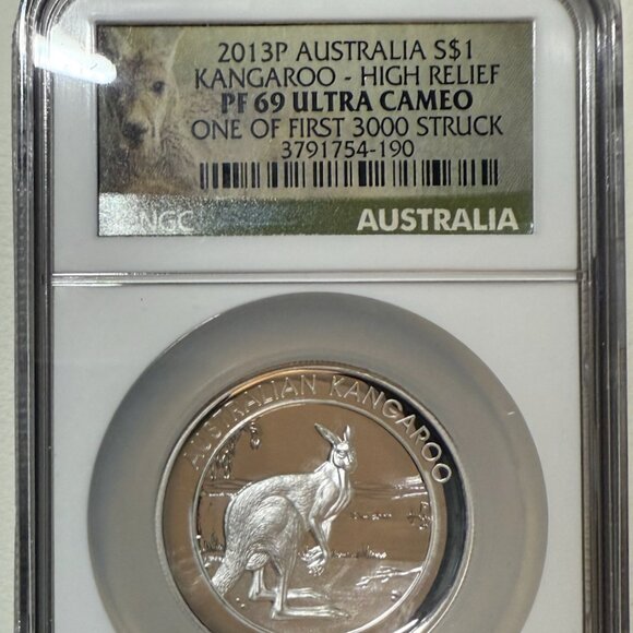 2013-P Australia Silver $1 Kangaroo High Relief NGC PF70 UCam one of first 3000 - Picture 3 of 8